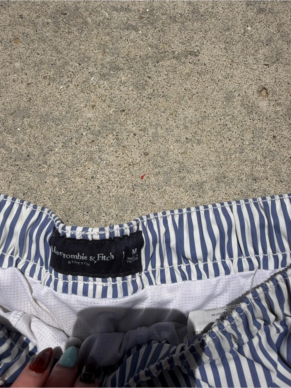 Abercrombie & Fitch Navy and White Striped Athletic Shorts